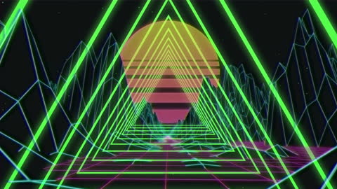 Futuristic Neon Triangles in Digital Landscape Concept