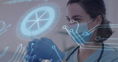 Doctor Reviewing Futuristic Digital Interface with Medical Technology
