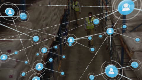 Warehouse Management Networking Concept with Worker Interaction