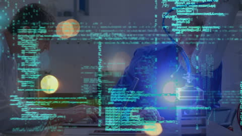 Engineers Collaborating with Data Overlay in Modern Factory