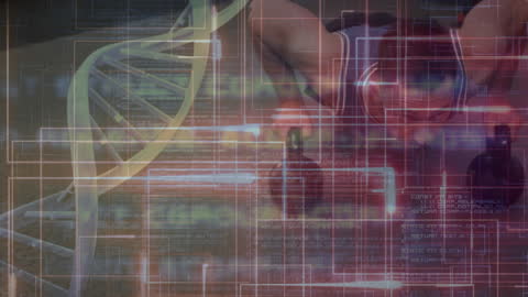 Digital Interface Overlap with DNA Strand and Gym Workout