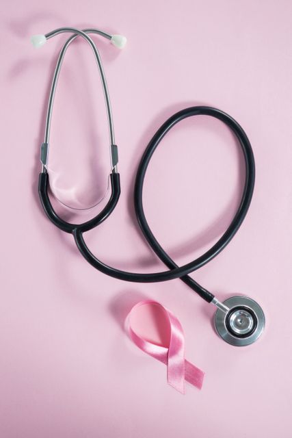 Stethoscope and Breast Cancer Awareness Ribbon on Pink Background - Download Free Stock Photos Pikwizard.com