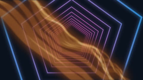 Abstract Neon Hexagon with Wave Patterns