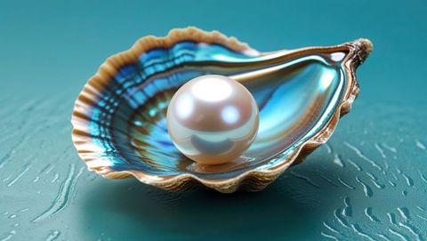 luxurious open seashell with gleaming pearl on teal surface - Download Free Stock Images Pikwizard.com