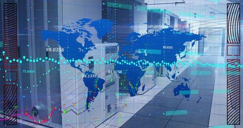 Digital Data Processing over Server Room with Global Connections - Download Free Stock Images Pikwizard.com