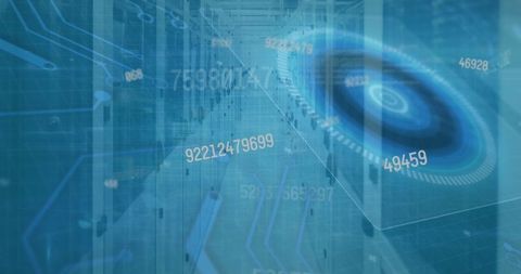 Futuristic holographic interface display in data center