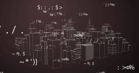 Abstract Digital Cityscape with Holographic Symbols - Download Free Stock Images Pikwizard.com