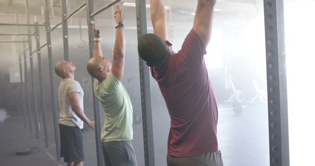 Group of Multiracial Men Exercising with Pull-up Bar at Gym - Download Free Stock Images Pikwizard.com