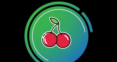 Cherry icon with green gradient banner on black background