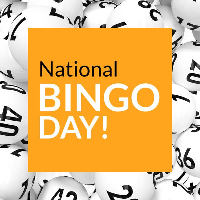Composition of national bingo day text over balls with numbers. Templates, celebration and background concept, digitally generated image.