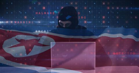 Cybersecurity Threat Illustration Over North Korean Flag - Download Free Stock Images Pikwizard.com