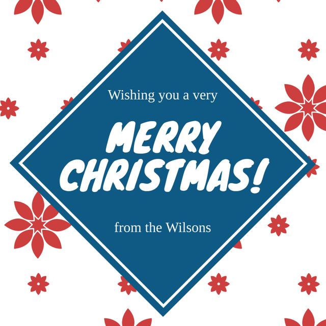 This festive Christmas greeting card template features a blue accent with a warm message and red poinsettias. Ideal for creating personalized holiday cards and invitations. Use this joyful theme to send warm wishes to friends and family during the holiday season.