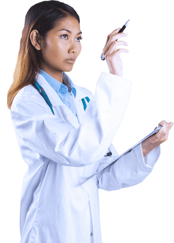 transparent asian doctor pointing with pen in lab coat - Download Free Stock Videos Pikwizard.com