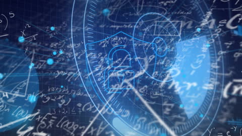Abstract Digital Padlock with Mathematical Formulas and Graphs