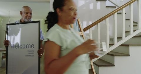 Seniors setting up for creative art class at home