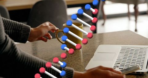 DNA Genetics Research Overlaying Daily Coffee Routine