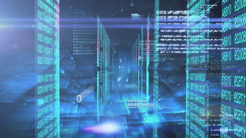 Futuristic Data Visuals Over Glowing Server Environment