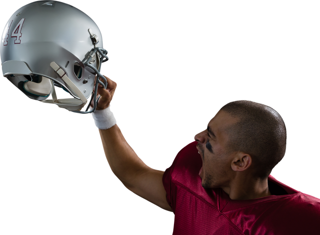 Energetic American Football Player Elevating Helmet in Winning Gesture Transparent Background - Download Free Stock Videos Pikwizard.com