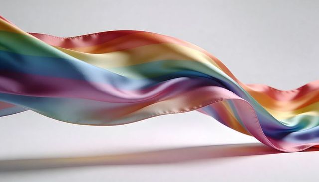 Flowing pastel rainbow satin ribbon with soft sheen and stitched hem
