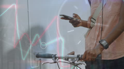 Businessman Analyzing Financial Data on Smartphone with Bicycle