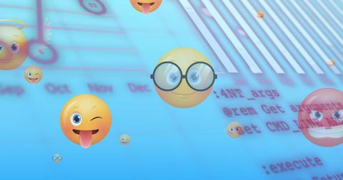 Floating Emojis on Data Screen Representing Digital Communication