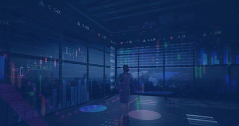 Businesswoman Analyzing Stock Market Data in Futuristic Office - Download Free Stock Images Pikwizard.com