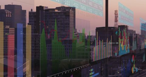 Futuristic Data Processing with Cityscape Background - Download Free Stock Images Pikwizard.com