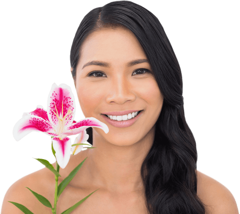 smiling woman holding pink lily on transparent background - Download Free Stock Videos Pikwizard.com
