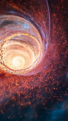 Rotating luminous vortex drawing viewer toward glowing cosmic nebula maelstrom