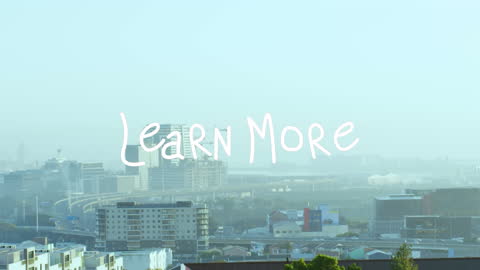 Learn More Message With Foggy Cityscape Background