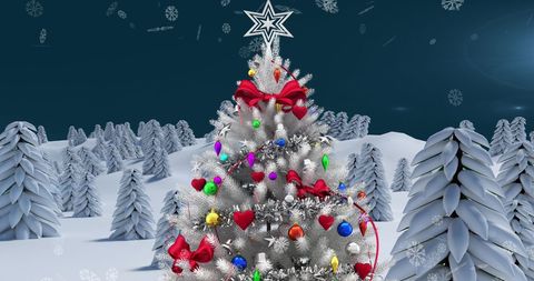 Christmas Tree Adorned with Red Bows in Snowy Forest - Download Free Stock Images Pikwizard.com