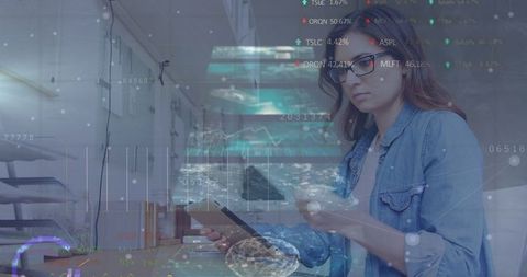 Businesswoman Engaged in Data Analysis with Digital Interface