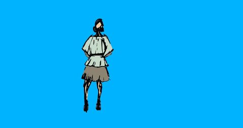 Abstract Woman Illustration in Vintage Attire on Blue Background