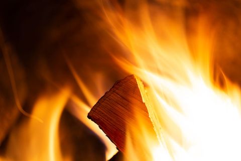 Close-Up of Flickering Flames and Burning Wood