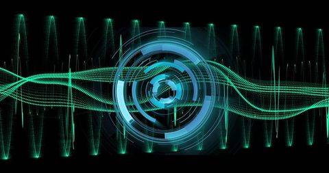 Futuristic Digital Interface with Pulsing Neon Waveforms