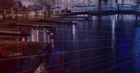 Abstract Urban Finance Concept with Cityscape and Floating Graphs