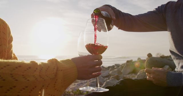 Couple Enjoying Wine at Beach Sunset, Relaxation and Romance - Download Free Stock Images Pikwizard.com