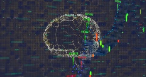 Futuristic Brain Concept with Digital Stock Analysis Visualization