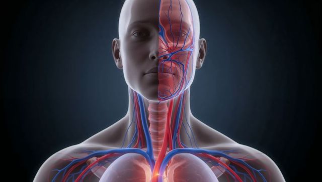Translucent torso neck revealing vascular network and lungs 3d medical illustration