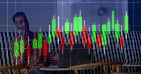 Businessman Analyzing Stock Market with Candlestick Graph Overlay