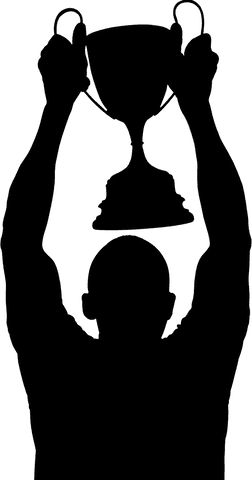 Transparent silhouette sportsman holding trophy in victory pose