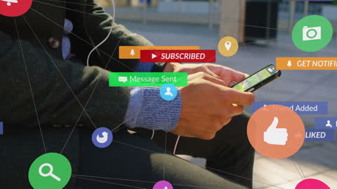 Man Engaged with Social Media on Smartphone Showing Notifications