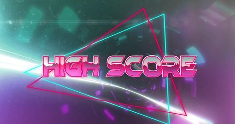 Futuristic high score display with neon triangle lights