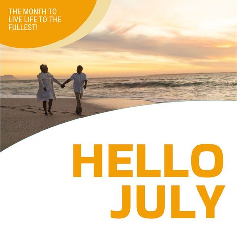 Cheerful Greeting Card with Couple on Beach for July Celebration - Download Free Stock Templates Pikwizard.com