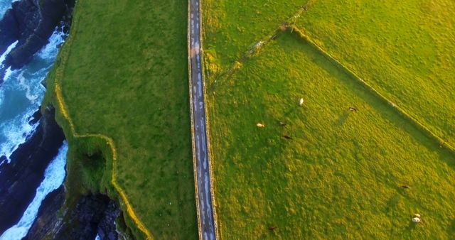 Aerial View of Coastal Farmland and Road During Sunset - Download Free Stock Images Pikwizard.com