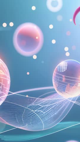 Looping Futuristic Spheres Drifting Over Digital Mesh Lines Vertical Tech Background