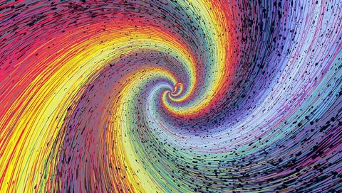Vibrant rainbow spiral with dynamic brush strokes