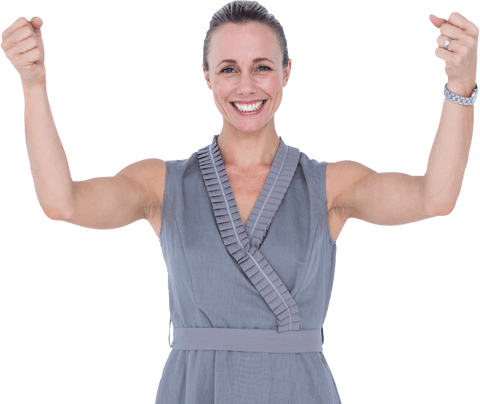 Transparent background smiling woman celebrating success