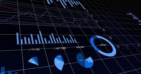 Modern digital data dashboard with various chart visualizations