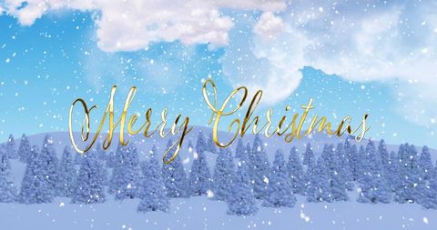 Merry Christmas Calligraphy Over Snowy Winter Landscape - Download Free Stock Images Pikwizard.com